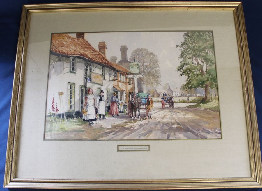 Framed watercolour titled to mount "The Bull at East Tuddenham c. 1890" signed in pencil John Sutton - Image 2 of 2