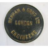 Benham & Sons Ltd - London - Engineers cast iron plate marked B&S 5175 to rear - advised removed