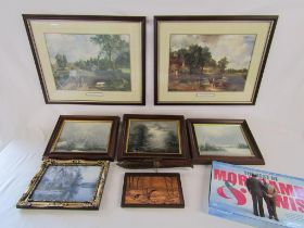 3 small framed oil paintings depicting snow scenes all signed - copper picture, framed print, DVD