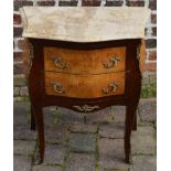 Small reproduction French marble top commode, with ormolu mounts