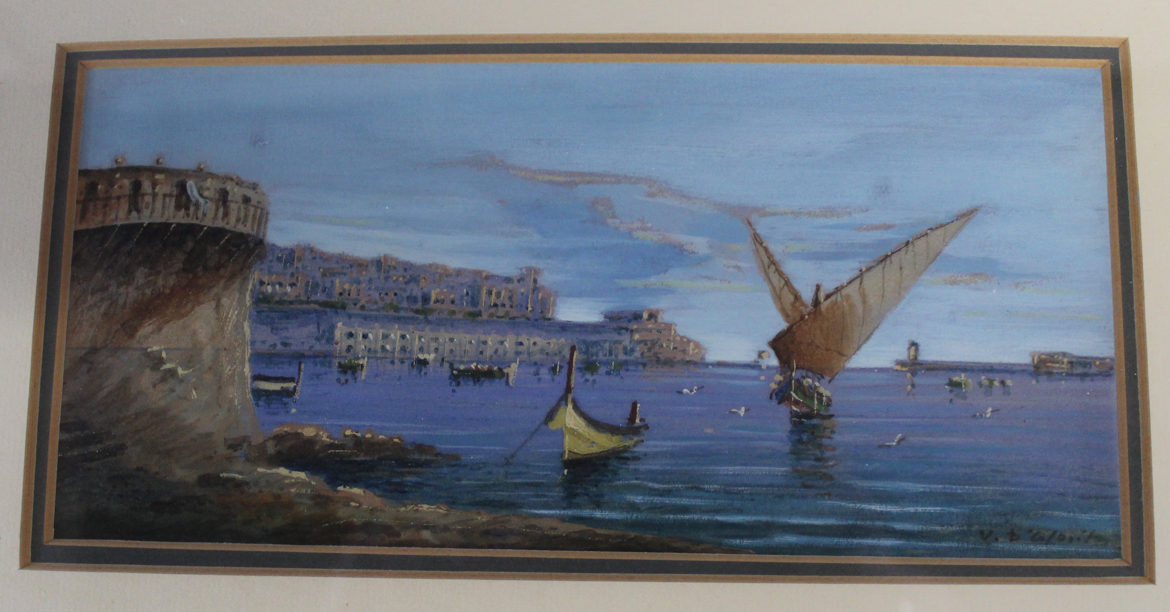 Set of four framed gouache paintings depicting Valetta Harbour by Vincenzo D'Esposito (Maltese - Image 7 of 7