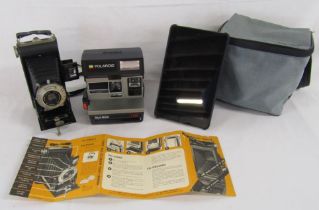 Six-20 Folding Brownie with Dakon shutter camera, Polaroid Sun 600 LMS and Amazon Kindle fire 7 (5th