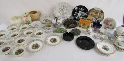 Mixed ceramics includes Cries of London teacups, Sadler lidded pot, fret plate and bowl, Denby etc