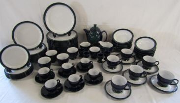 Collection of Denby Regatta tableware includes cups, saucers, plates, bowls, teapot etc