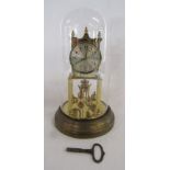 Anniversary torsion clock with glass dome and key - approx. 32.5cm (floor to top of dome)