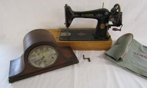 Hand crank Singer sewing machine serial number Y86 and Nelsons hat mantel clock