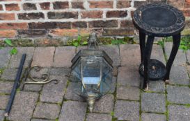 Liberty style painted side table and lantern style wall light with bronze detail