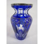 Blue glass vase with silvered detail - approx. 17cm