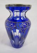 Blue glass vase with silvered detail - approx. 17cm
