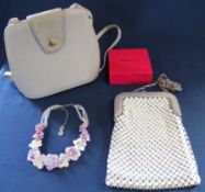 Butler & Wilson flower necklace (with box), Whiting & Davis Co USA fish scale bag, Jacques Vert