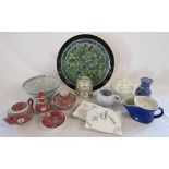 Collection of ceramics - red "Made in China" tea service, blue and white bowl, Poole Ionian plate,