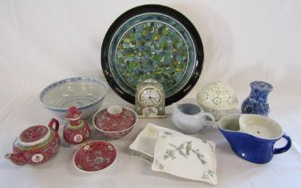 Collection of ceramics - red "Made in China" tea service, blue and white bowl, Poole Ionian plate,