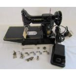 Singer 222K electric sewing machine with Simanco accessories - edge stitcher, embroidery, binding