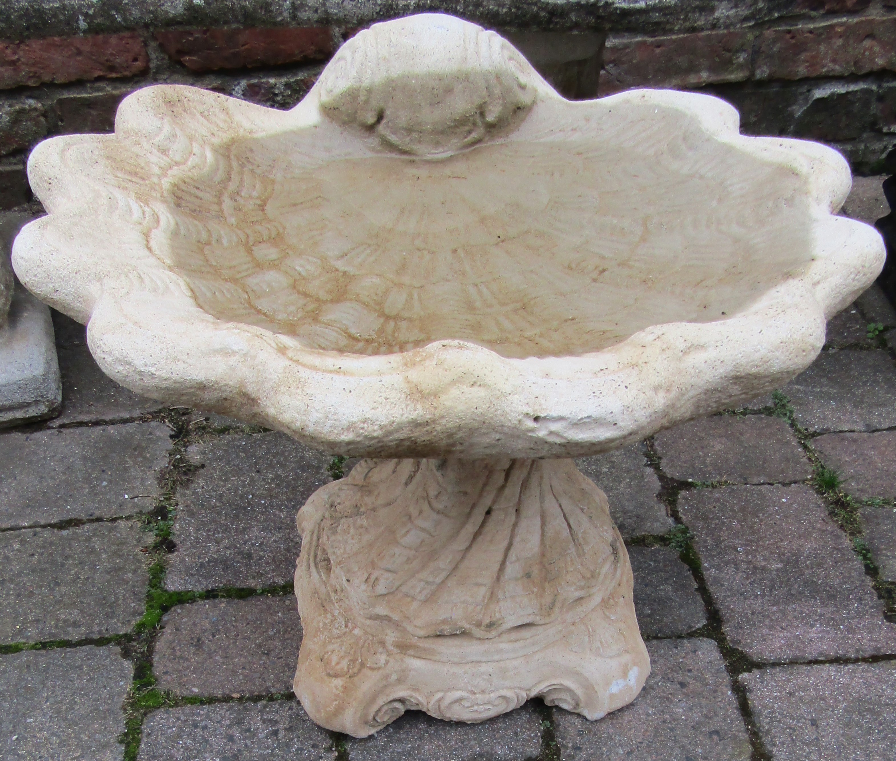 Concrete shell bird bath