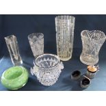 Selection of glassware including ice bucket, geometric vase, green glass dish & WMF white metal 3