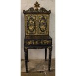 Lacquer cabinet on stand with chinoiserie gilded decoration, possibly 19th century Ht 153cm W 61cm D