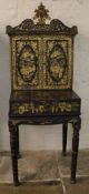 Lacquer cabinet on stand with chinoiserie gilded decoration, possibly 19th century Ht 153cm W 61cm D