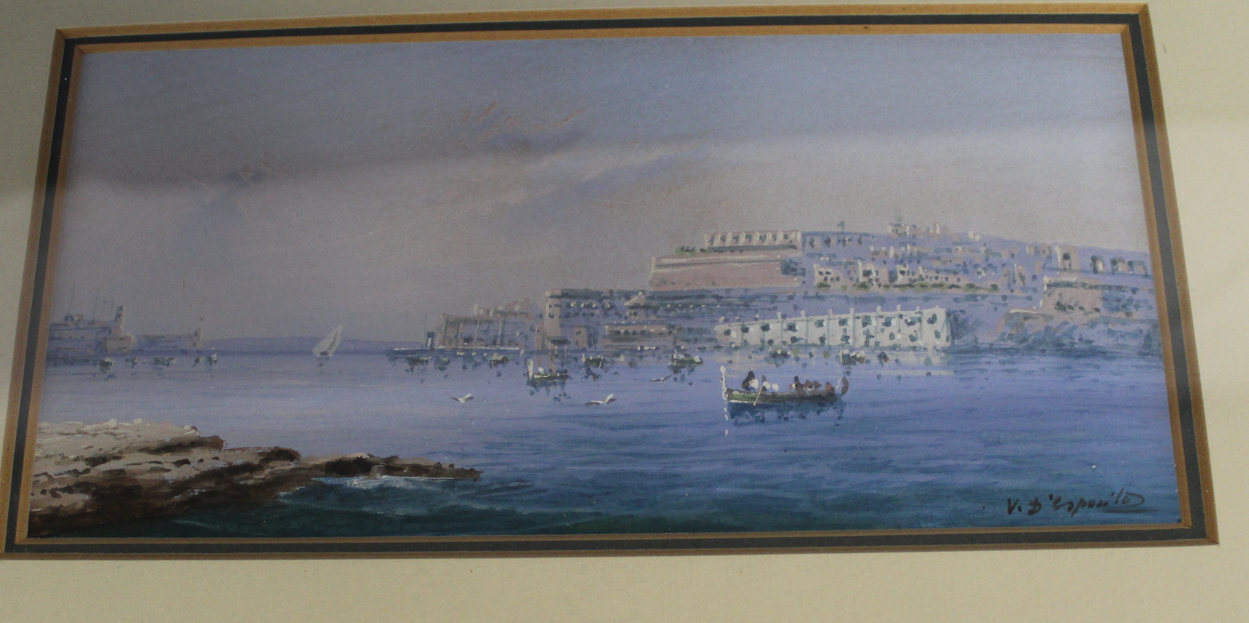 Set of four framed gouache paintings depicting Valetta Harbour by Vincenzo D'Esposito (Maltese - Image 5 of 7