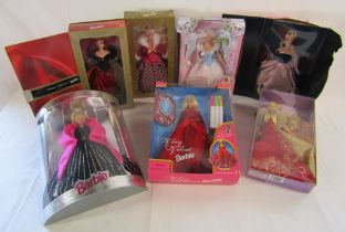 7 boxed Barbie dolls - Happy Holidays, Very Velvet, Glamorous Gala, Princess Bride, Timeless