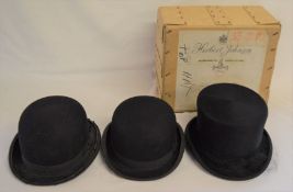 Herbert Johnson ladies riding top hat in original box with 1974 post mark, Herbert Johnson bowler