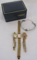 4 ladies watches - Exquisite gold plated, 2 Seiko watches and Norex rolled gold