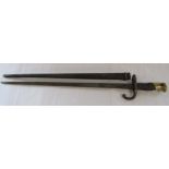 French T back bayonet marked on spine in French with date Mai 1877 with brass pommel - matching