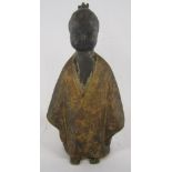 Okimono cast iron figure 'Selfless Child' with makers mark - approx. 26cm tall