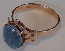 14k gold opal doublet ring, size O, 2.3g