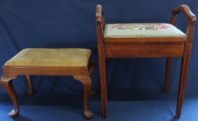 Piano stool with needlepoint seat cover & foot stool