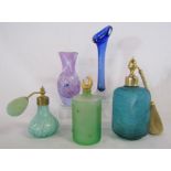 Marcel Franck perfume bottle, green swirl perfume bottle, Caithness crystal small vase, green cork