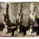 3 rearing horse garden statues