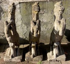 3 rearing horse garden statues