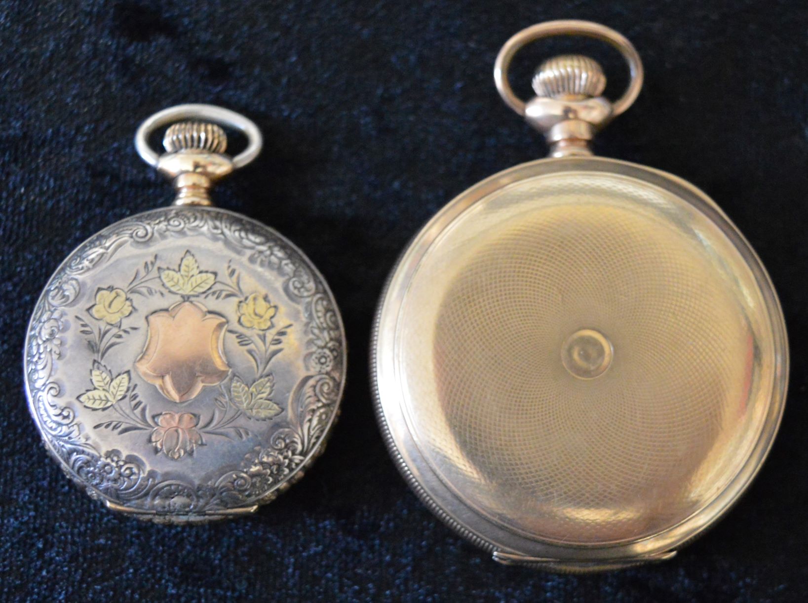 Waltham gold plated hunter pocket watch & a silver plate fob watch (on both watches the hour hand