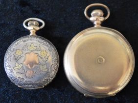 Waltham gold plated hunter pocket watch & a silver plate fob watch (on both watches the hour hand