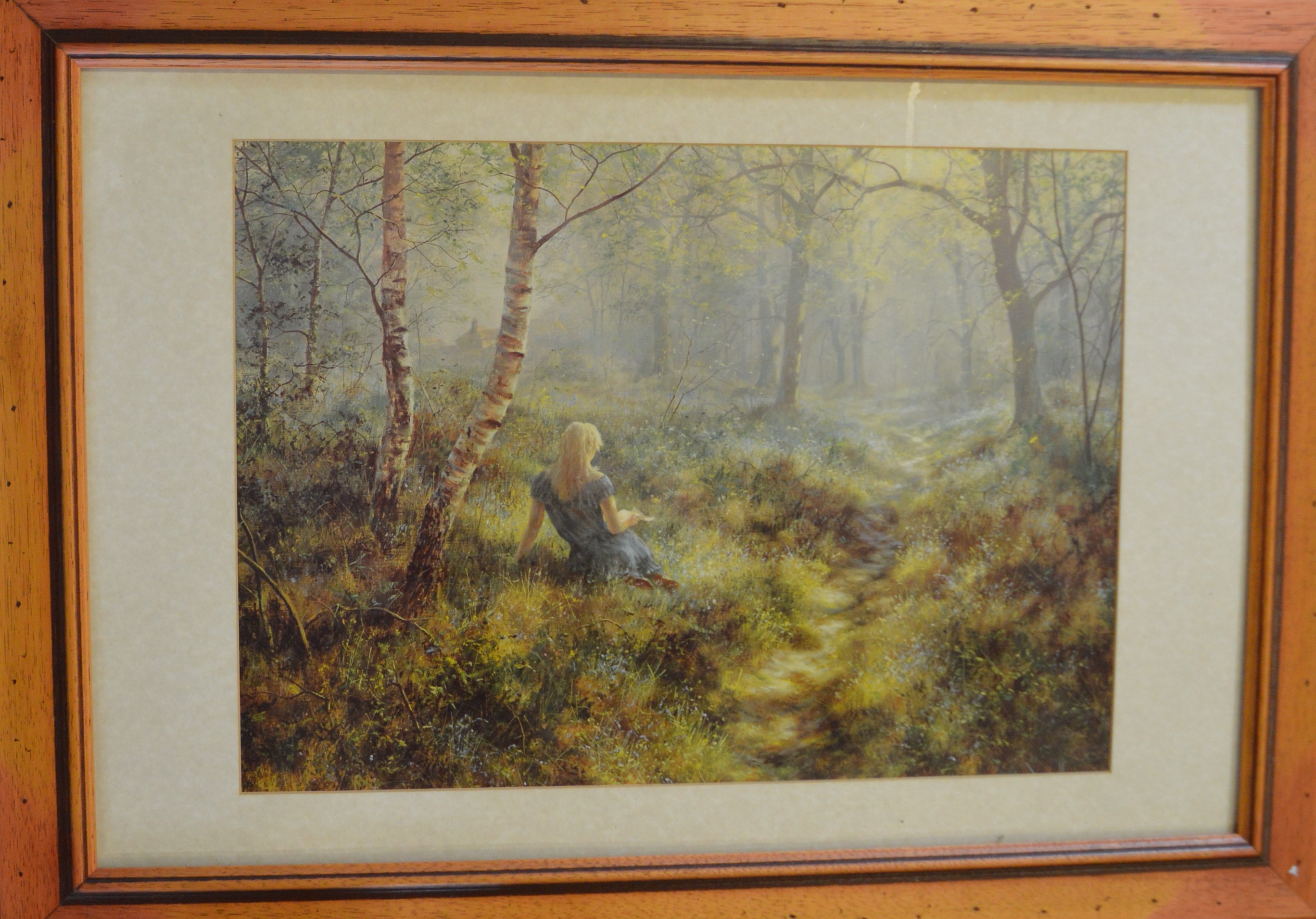 Selection of prints - Girl in the woods, Children picking flowers,  'Morning Mist' pencil signed