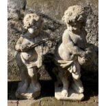 2 cherub musician garden ornaments - larger approx. 68cm tall