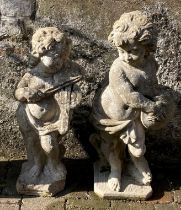 2 cherub musician garden ornaments - larger approx. 68cm tall