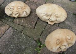 3 happy face concrete stones