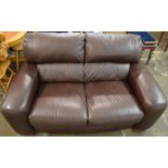 Italian brown leather two seater settee