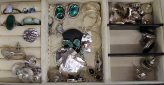 Selection of mainly silver earrings including moonstone, abalone & turquoise, 2 silver rings &