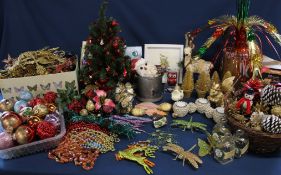 Large collection of Christmas decorations, ornaments, small tree, baubles, lights, wrapping (3