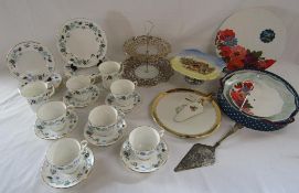 Colclough 'Linden' part tea set and plates, cake stands and plate also a silver plate cake slice