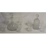 Crystal glass ships decanter with 4 glasses and another decanter with 4 glasses