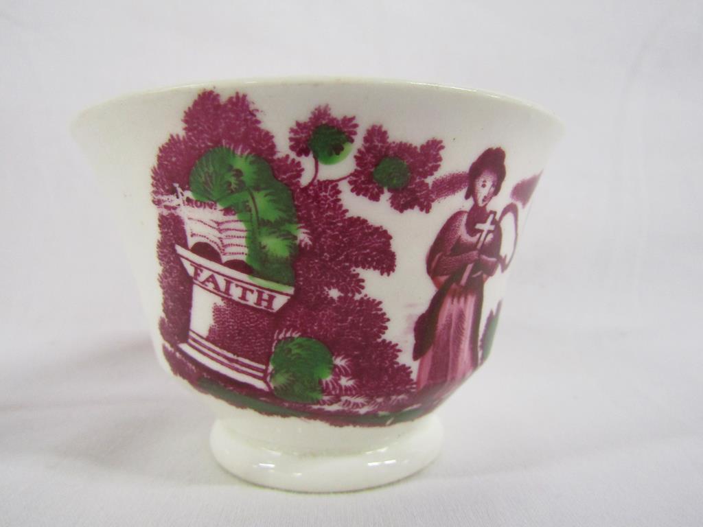 Faith, Hope and Charity Sunderland Temperance pink lustre 4 cups and 7 saucers (lustre worn) - Image 6 of 7