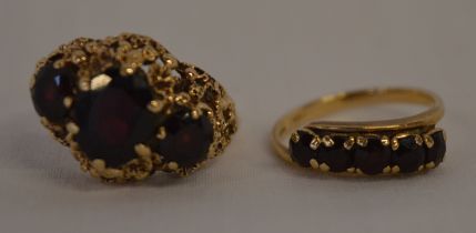 Two 9ct rings, including 3 stone ring, size Q/R and a 5 stone band ring, size M, total weight 7.8g