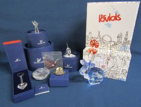 Collection of small Swarovski crystal includes cats, keyring and heart lidded pot with red