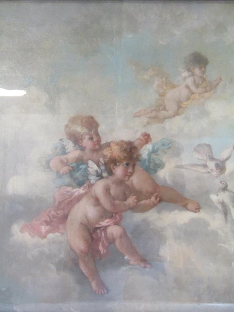 Large framed oil painting depicting cherubs in the clouds, signed Lutyens (Charles Augustus Henry - Image 3 of 6