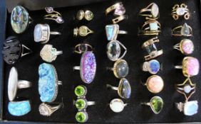 Case of 32 dress rings, mostly marked 925