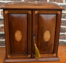 Edwardian smokers cabinet with inlaid panelled doors & contents H40cm x W39cm x D23cm