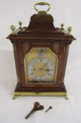 A & H Rowley London possibly double fusee bracket clock with brass and metal dial, fretwork sides